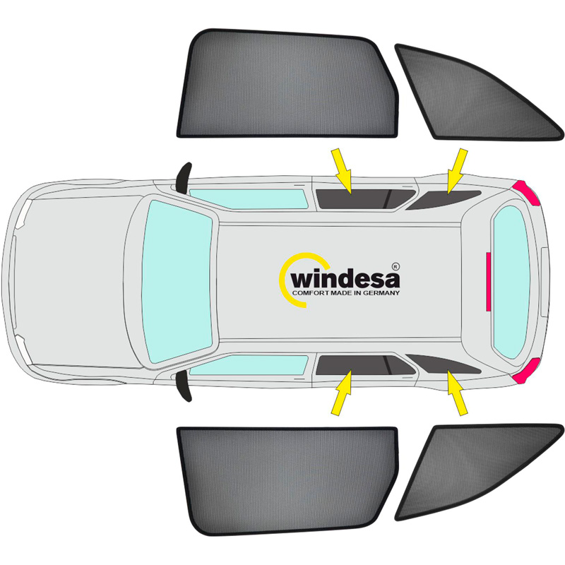 SunClip Zicht- & Zonwering  Mercedes V-Klasse W447 (Lange wielbasis) 2014-2024 zonder uitzetbare ruiten